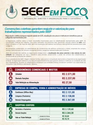 SEEF em Foco de julho destaca reajuste de 5,5%, alerta sobre pejotização e debate igualdade salarial