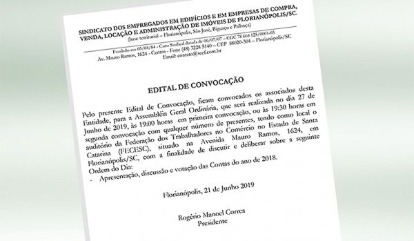 Assembleia Geral Ordinária será realizada dia 27/06