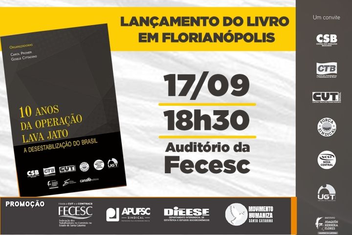 Livro sobre dez anos da Operação Lava-Jato será lançado na terça (17), na FECESC
